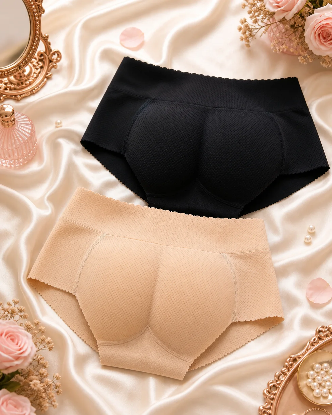 Padded Butt Panty Boyleg Shorts black and nude pair product photo
