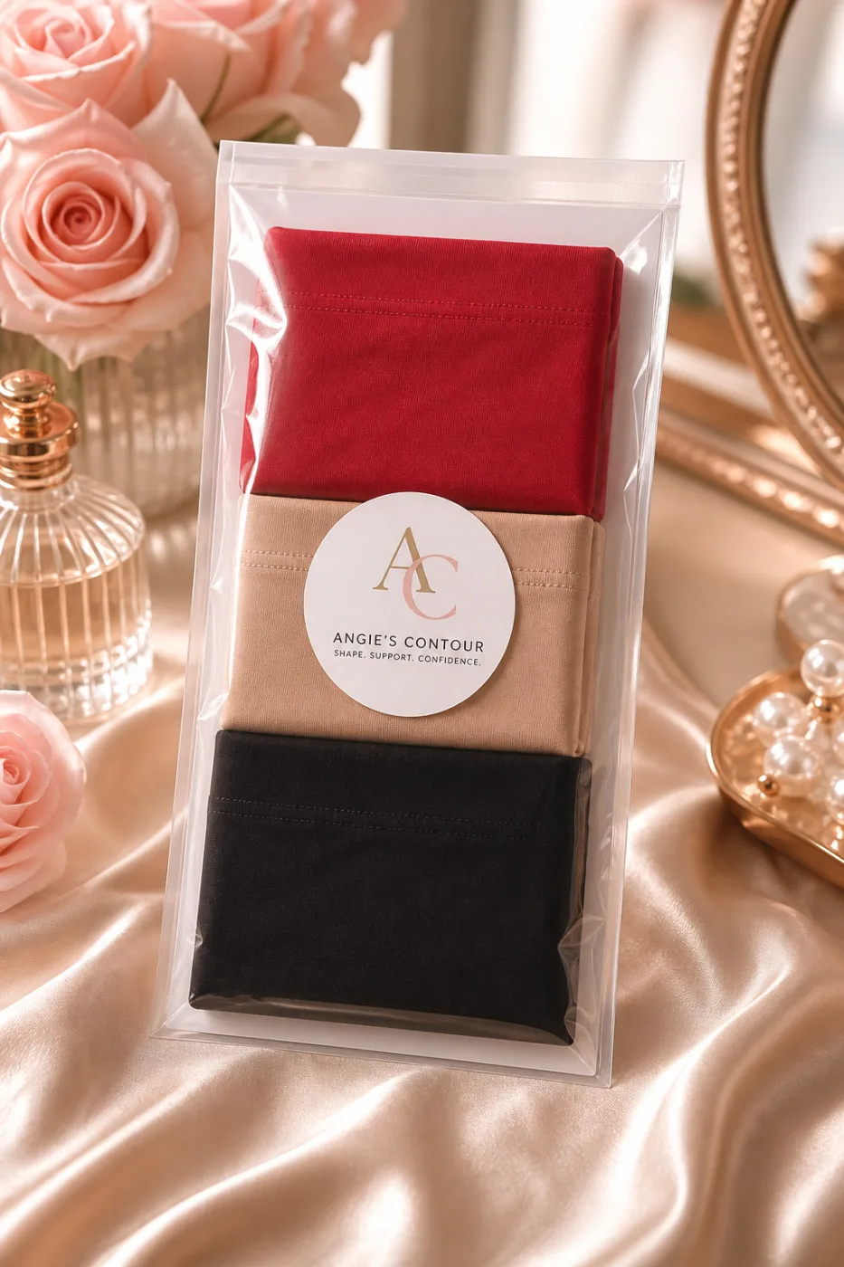 Menstrual Panty red beige black three-pack flat vertical packaging photo